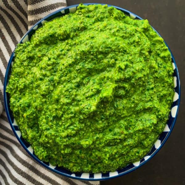 Finished pesto in bowl.