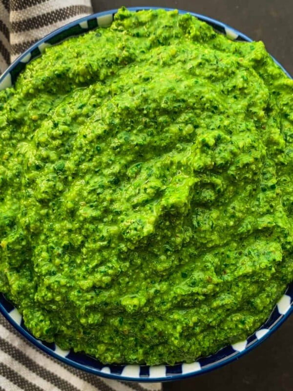 Finished pesto in bowl.