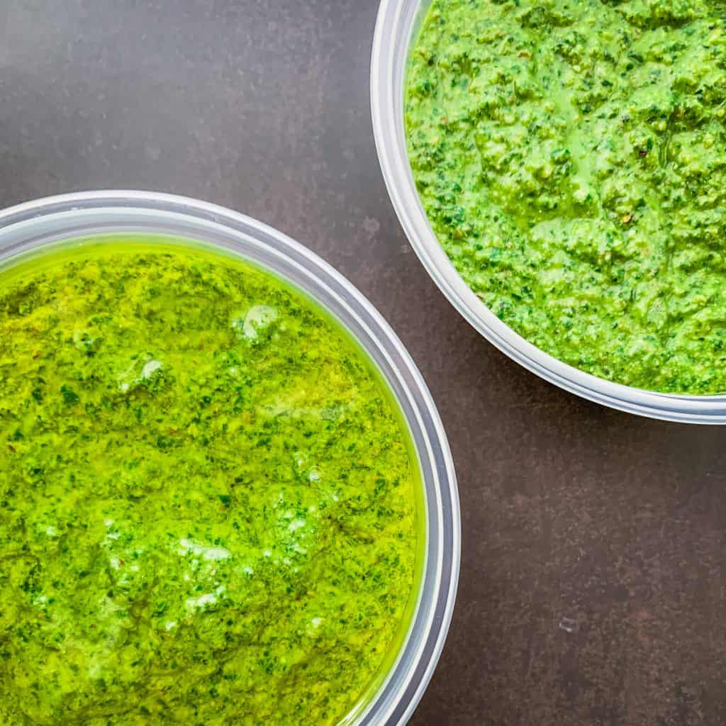 pesto with thin layer of oil on top.