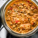Sicilian pesto in mason jar.