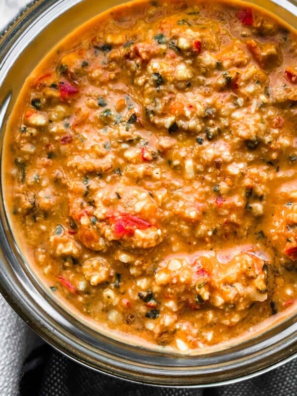 Sicilian pesto in mason jar.