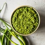 garlic scape pesto in a bowl.