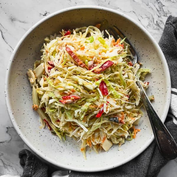 coleslaw plated in a small plate.