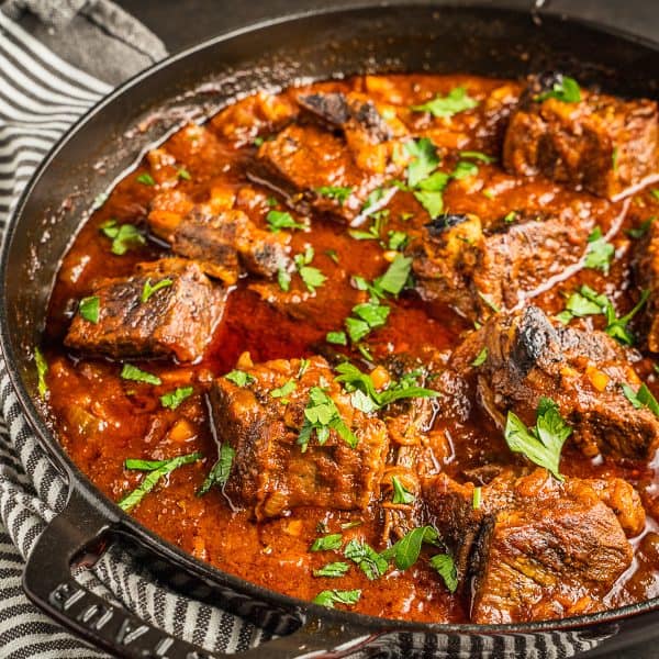 Braised short ribs in a dutch oven.