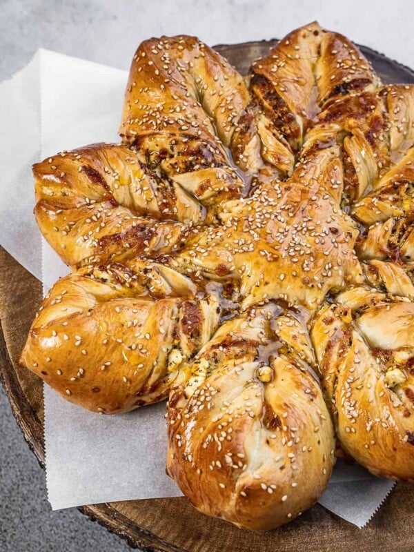 Star bread on a board.