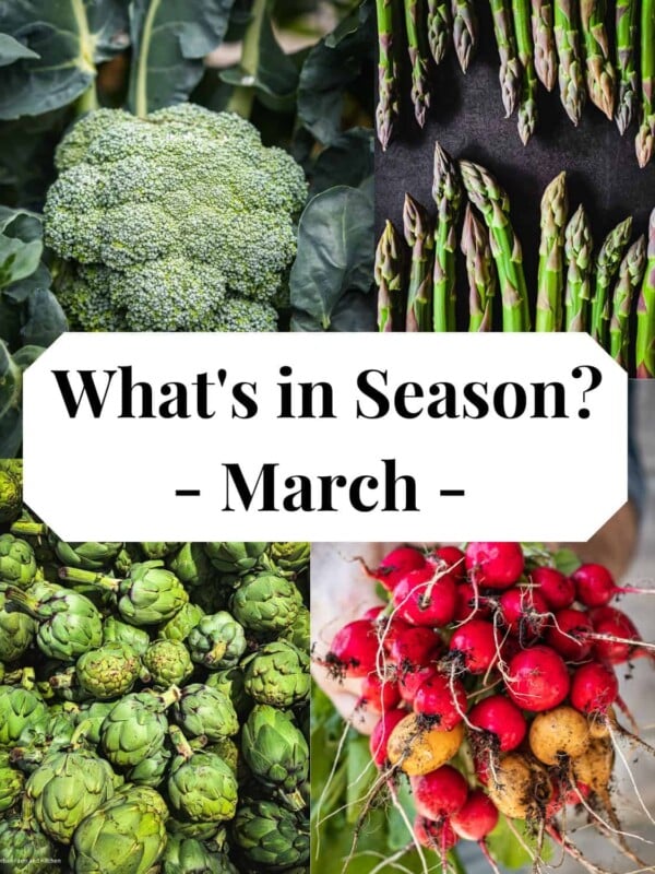 Broccoli, asparagus, artichokes and radishes.