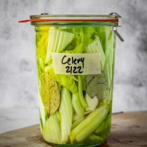 Fermented celery in a mason jar.