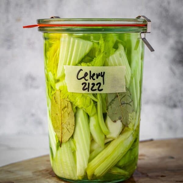Fermented celery in a mason jar.