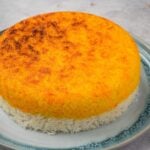 Tahdig Crispy Persian Rice on a platter.