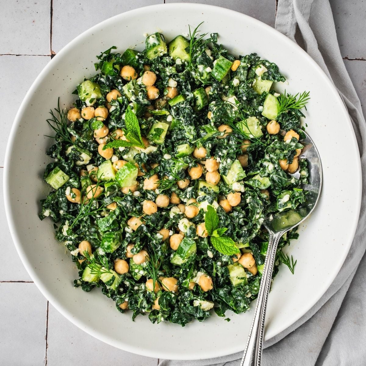 Kale Chickpea Salad with Lemon Tahini Dressing - Urban Farm and Kitchen Kale Chickpea Salad with Lemon Tahini Dressing - Urban Farm and Kitchen