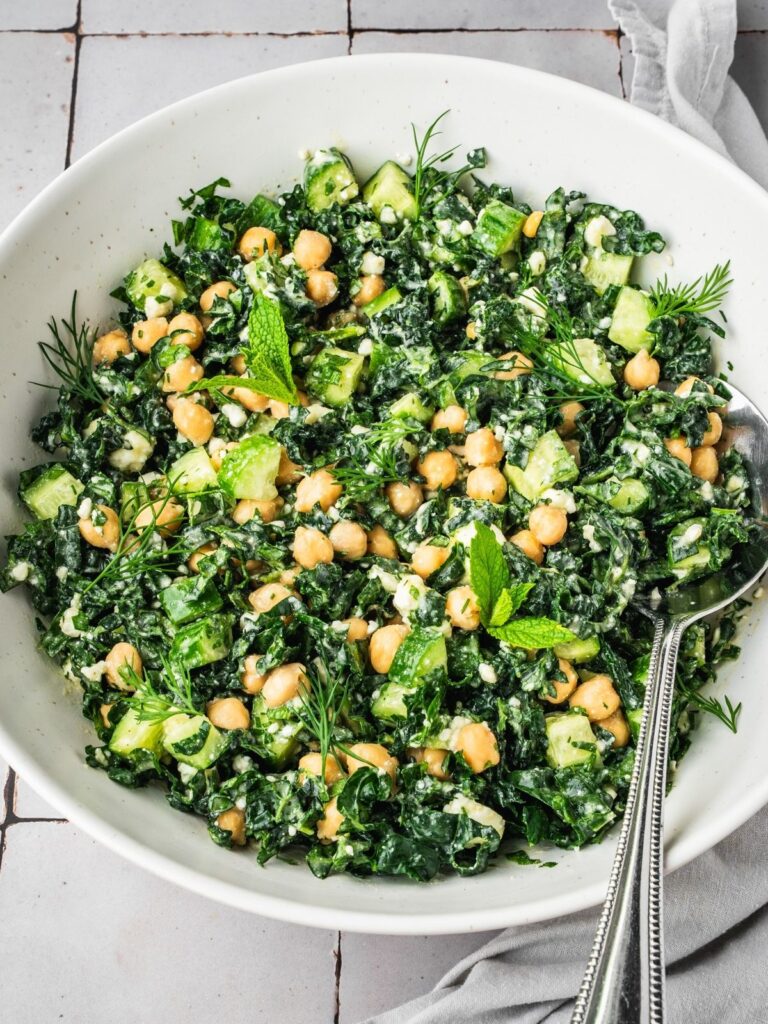 Kale Chickpea Salad with Lemon Tahini Dressing - Urban Farm and Kitchen