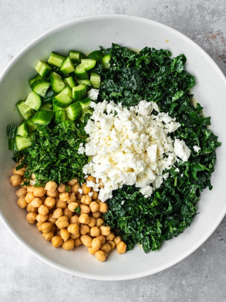 Kale Chickpea Salad with Lemon Tahini Dressing - Urban Farm and Kitchen