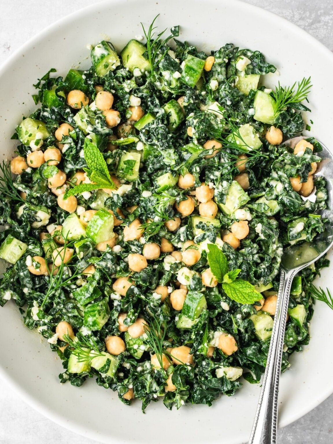 Kale Chickpea Salad with Lemon Tahini Dressing - Urban Farm and Kitchen