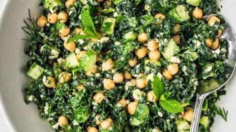Kale Chickpea Salad with Lemon Tahini Dressing