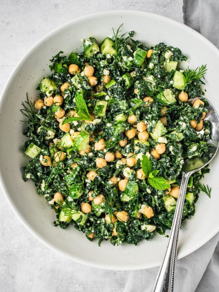 Kale Chickpea Salad with Lemon Tahini Dressing - Urban Farm and Kitchen