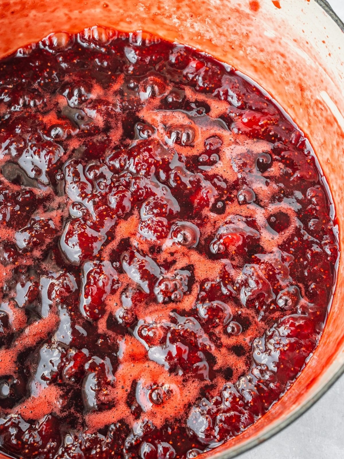 Jam bubbling away in a pot.