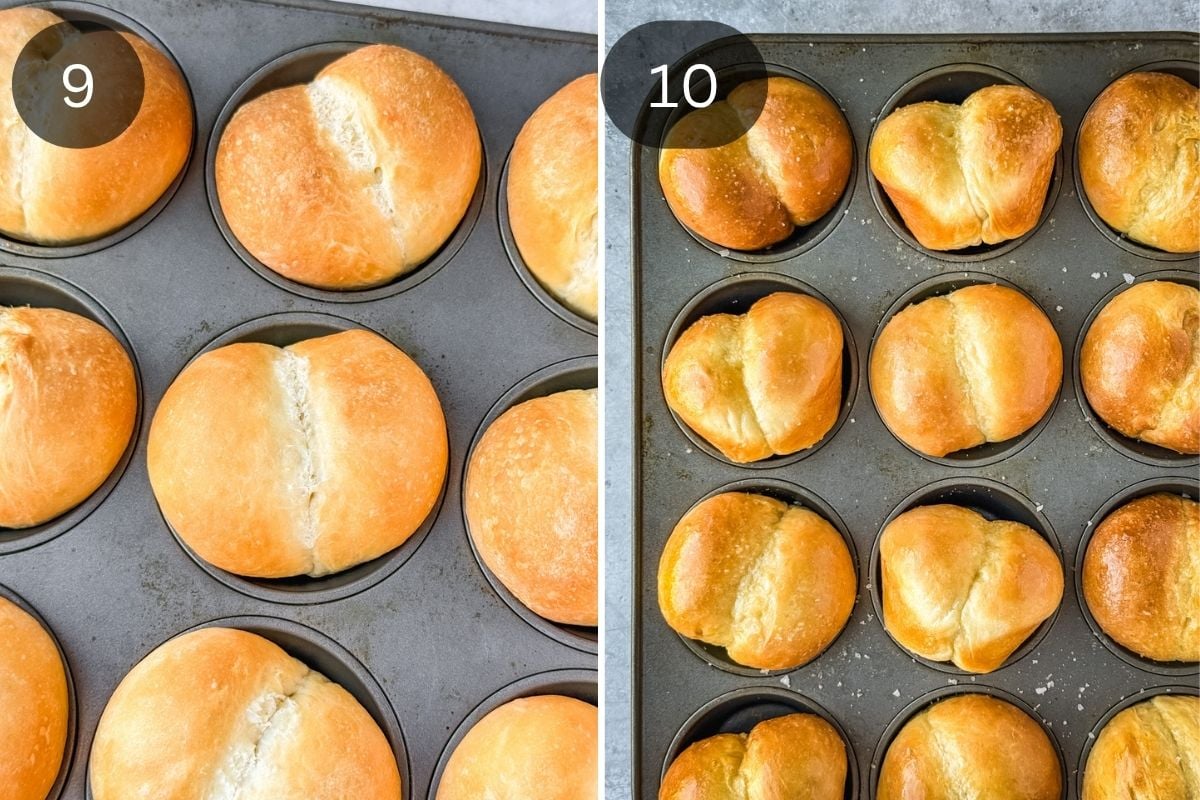 Recipe steps showing the final bake and buttering up of the buns.
