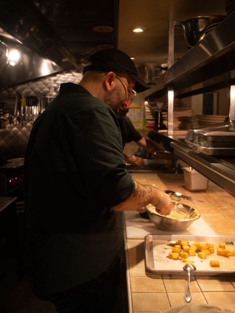 Luay and Chef Fadi Kattan at Louf preparing mafghoussa.