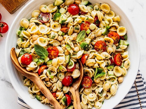 Mediterranean Chickpea Pasta Salad - Urban Farm and Kitchen