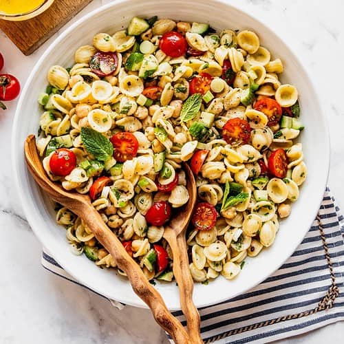 Mediterranean Chickpea Pasta Salad - Urban Farm and Kitchen