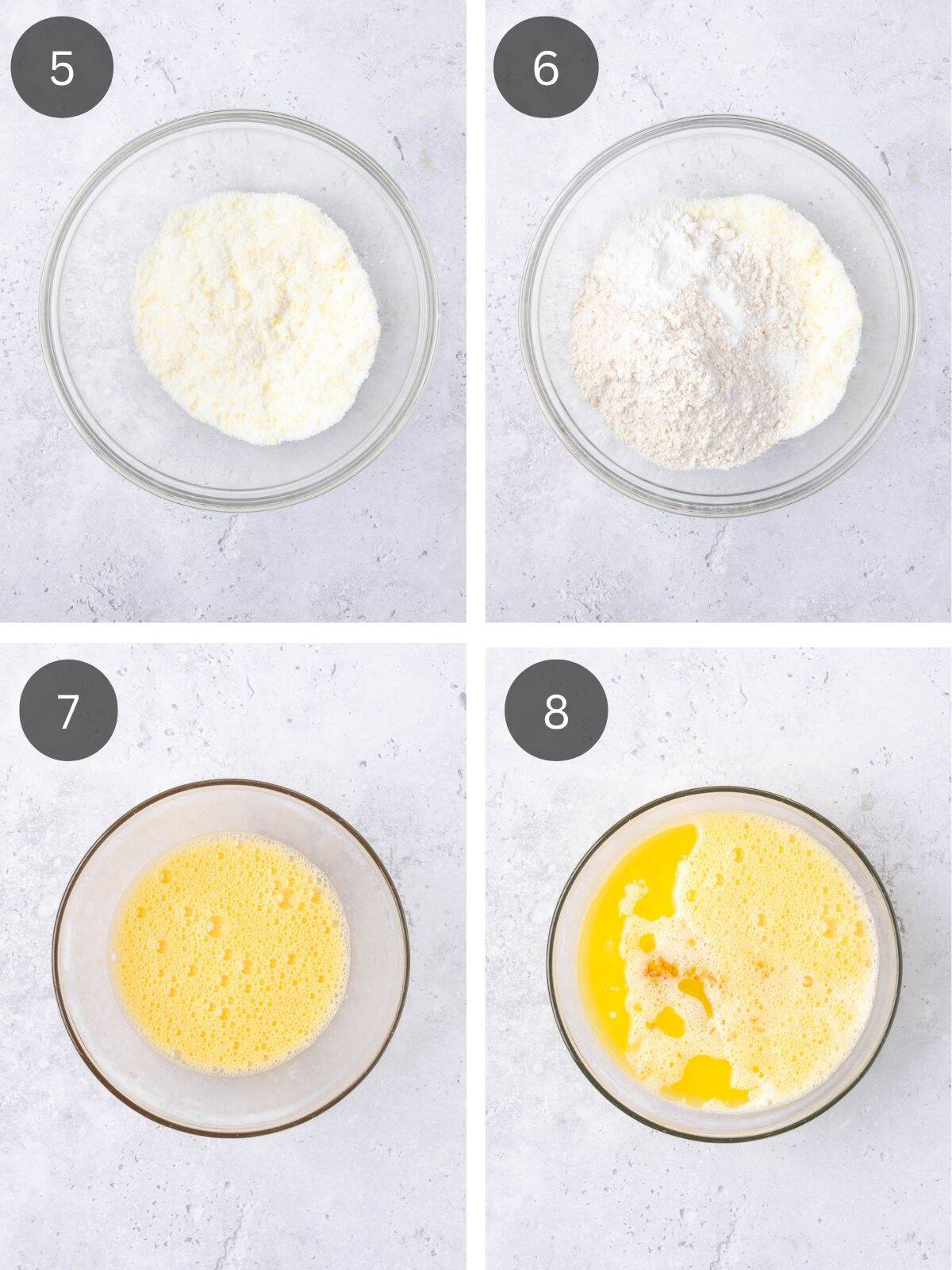 Recipe steps showing how the dry ingredients and the wet ingredients are prepared.
